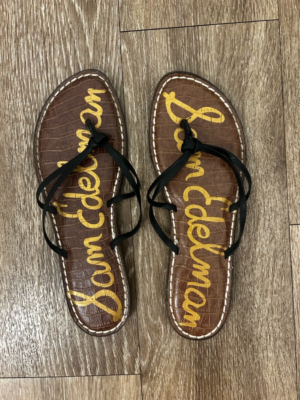 Sam Edelman Brown Footbed Sandals with Black Straps